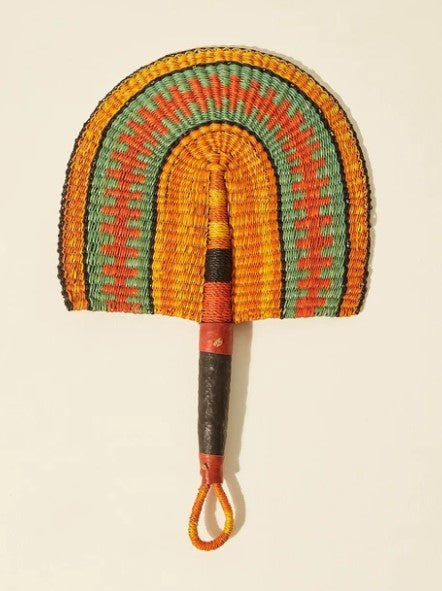 Handmade Woven Fan- Yellow, Aqua &amp; Orange