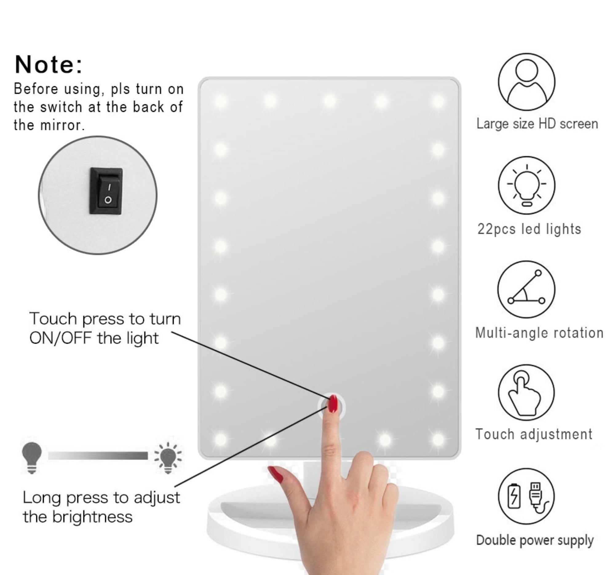 12-Inch Screen Makeup Mirror